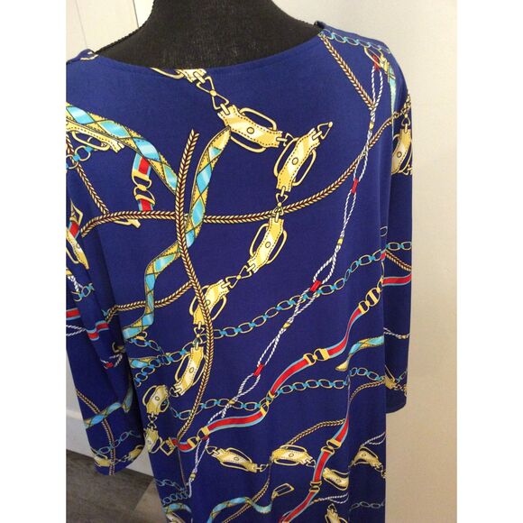 Plus size 2X Nautical rope Dress Long Sleeve Tacera Blue - Picture 5 of 9